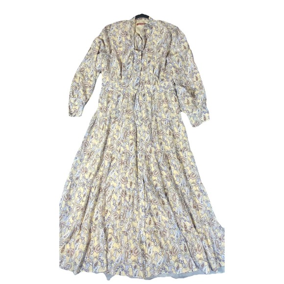 Gemma Albright Tiered Dress XL Maxi Tiered Long Slv‎ V-Neck Tie Romantic Cottage - Picture 5 of 16